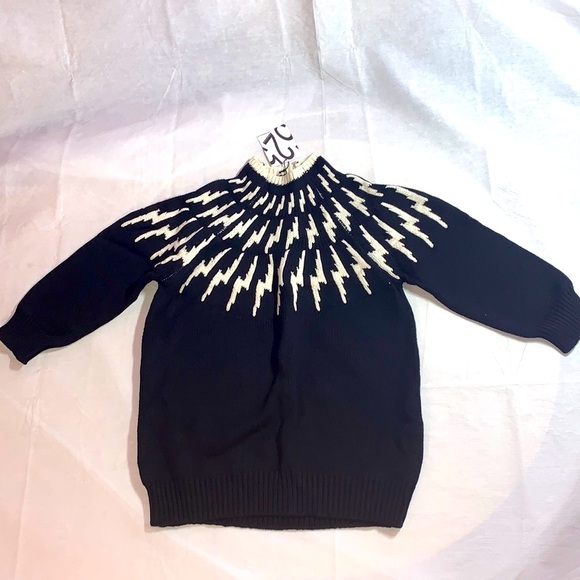 525 America wool sweater pullover turtleneck knit contrast cotton zigzag retro L - Picture 4 of 16